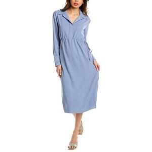 NEW Theory Drawstring MIDI Shirt Dress Matte Twill WOMEN‎ 6 Blue